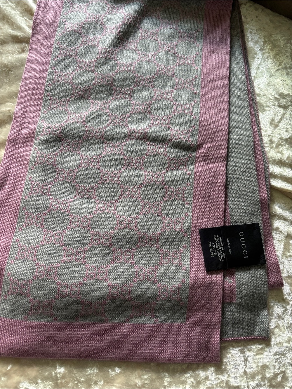 Gucci Pink and Gray GG Monogram Scarf